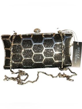 BELLA COLLECTION Metal and black glitter Hexagon Evening Clutch with Chain Strap